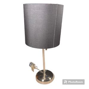 19.5" Bedside Extra Power Feature Metal Table Desk Lamp Brushed Steel with Black